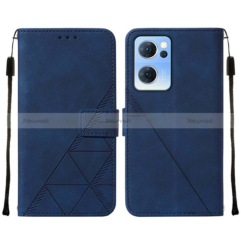 Leather Case Stands Flip Cover Holder Y01B for Oppo Reno7 5G Blue
