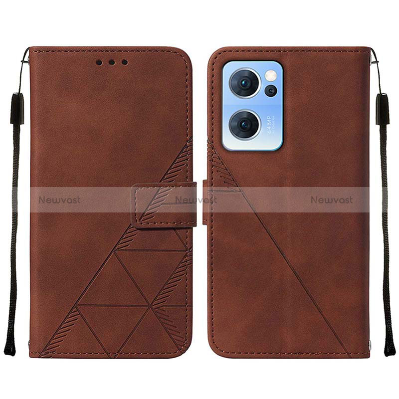 Leather Case Stands Flip Cover Holder Y01B for Oppo Reno7 5G Brown