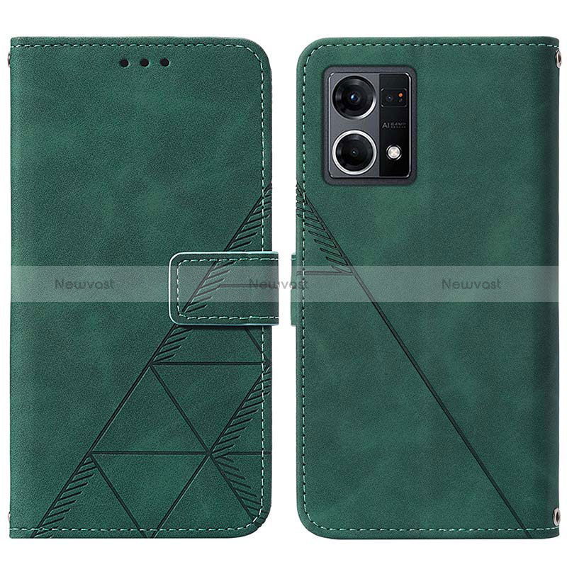 Leather Case Stands Flip Cover Holder Y01B for Oppo Reno8 4G Green