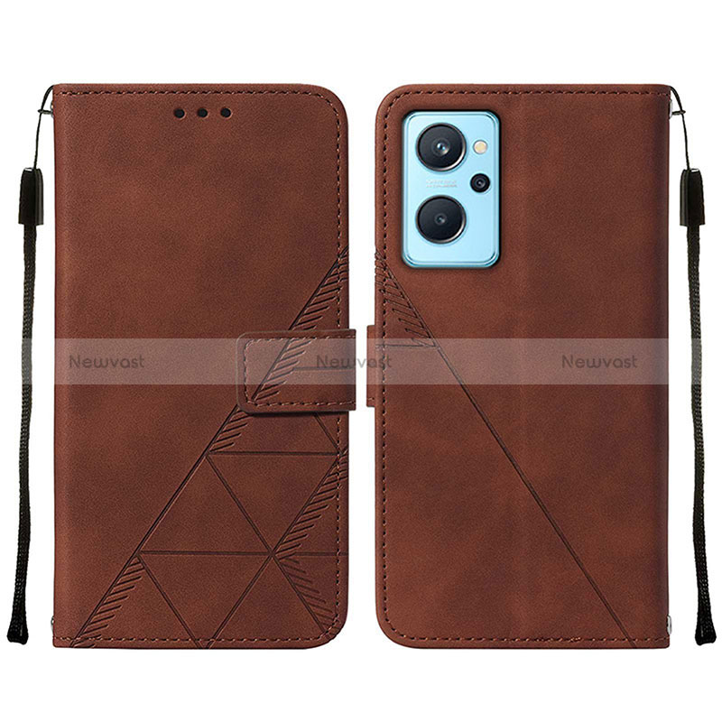 Leather Case Stands Flip Cover Holder Y01B for Realme 9i 4G Brown