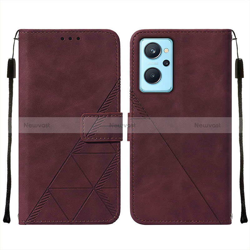 Leather Case Stands Flip Cover Holder Y01B for Realme 9i 4G Red Wine