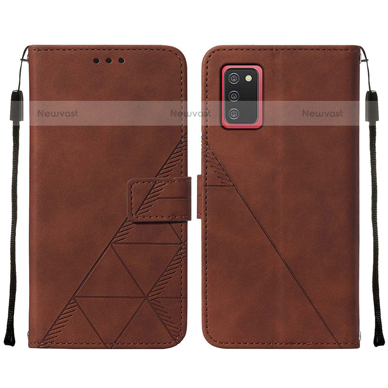 Leather Case Stands Flip Cover Holder Y01B for Samsung Galaxy A02s Brown