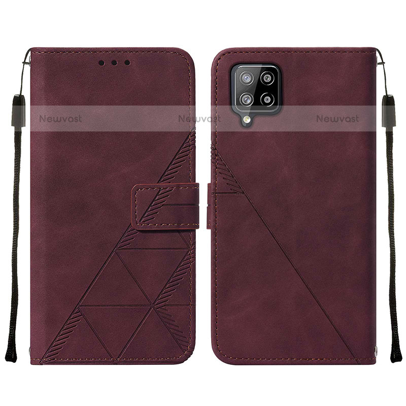 Leather Case Stands Flip Cover Holder Y01B for Samsung Galaxy A42 5G Red Wine