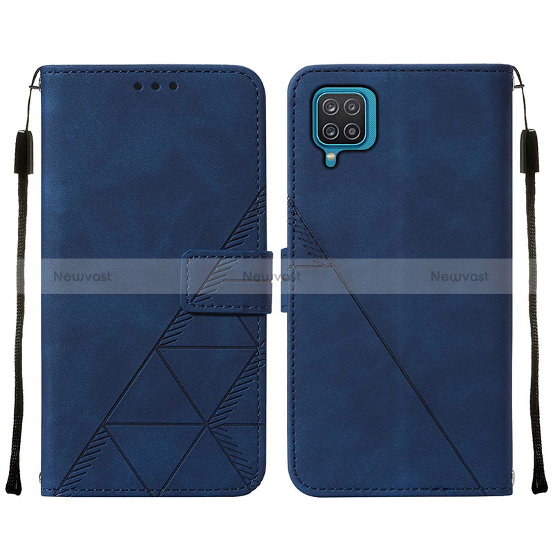 Leather Case Stands Flip Cover Holder Y01B for Samsung Galaxy M12 Blue