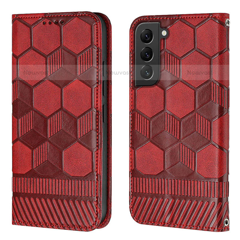Leather Case Stands Flip Cover Holder Y01B for Samsung Galaxy S21 5G Red