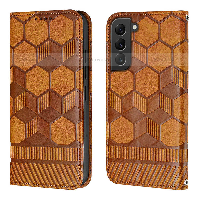 Leather Case Stands Flip Cover Holder Y01B for Samsung Galaxy S21 FE 5G Light Brown