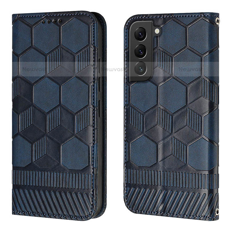 Leather Case Stands Flip Cover Holder Y01B for Samsung Galaxy S21 Plus 5G Blue