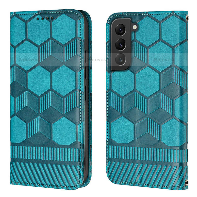 Leather Case Stands Flip Cover Holder Y01B for Samsung Galaxy S21 Plus 5G Cyan