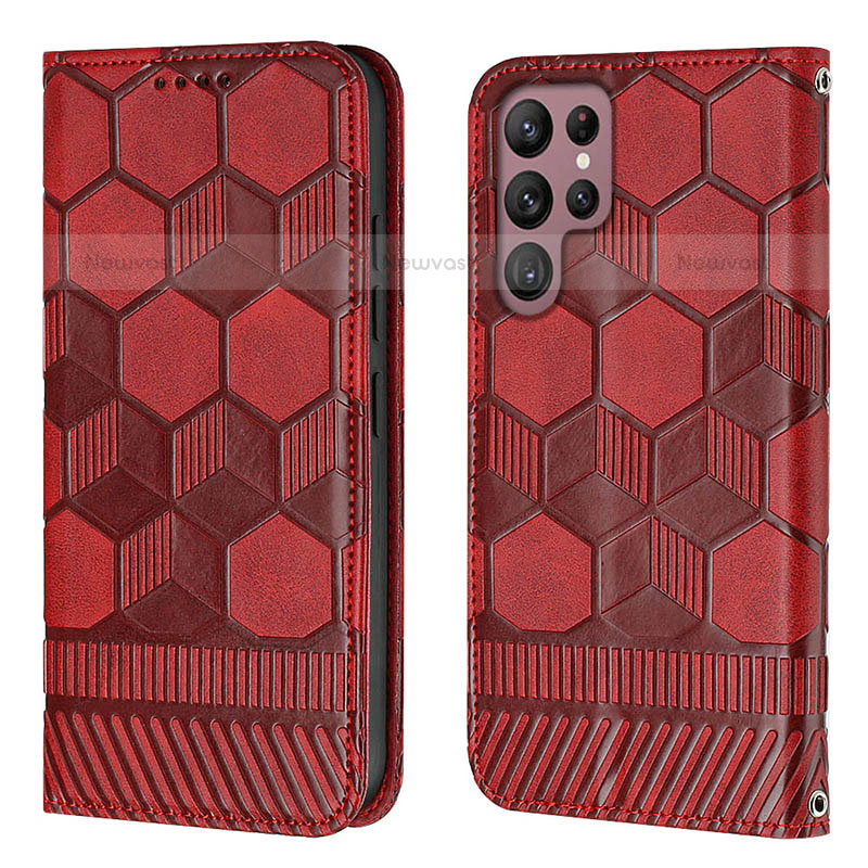 Leather Case Stands Flip Cover Holder Y01B for Samsung Galaxy S21 Ultra 5G Red