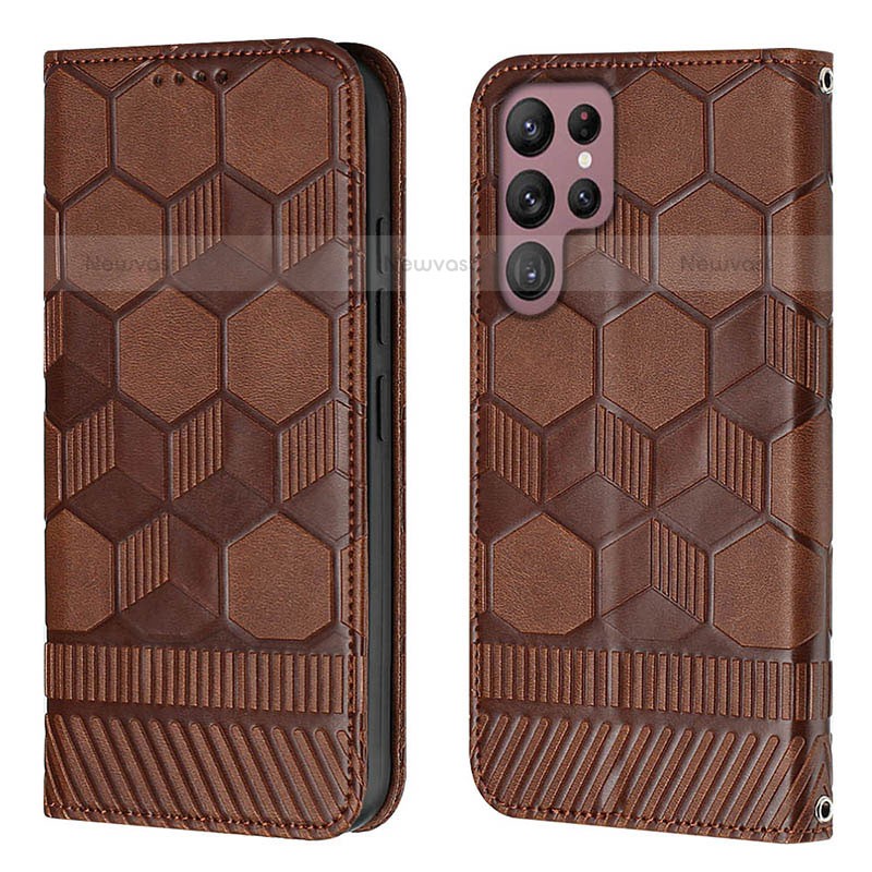 Leather Case Stands Flip Cover Holder Y01B for Samsung Galaxy S22 Ultra 5G