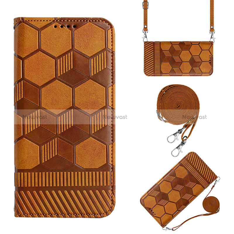 Leather Case Stands Flip Cover Holder Y01B for Xiaomi Redmi 9C Light Brown