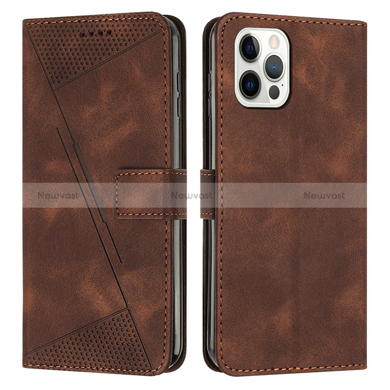 Leather Case Stands Flip Cover Holder Y01X for Apple iPhone 13 Pro Brown