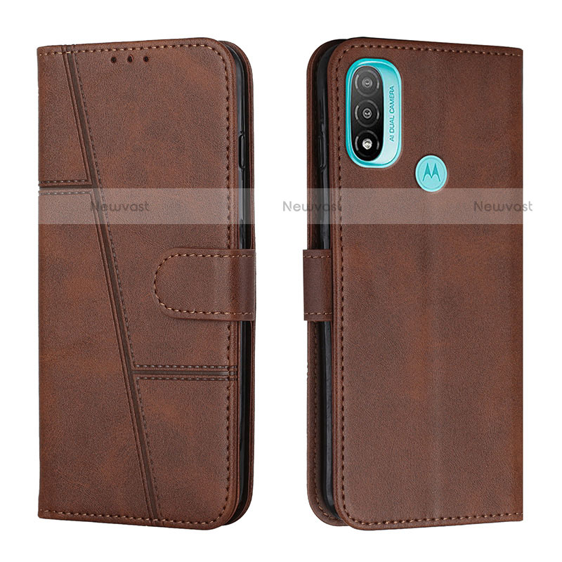 Leather Case Stands Flip Cover Holder Y01X for Motorola Moto E30 Brown