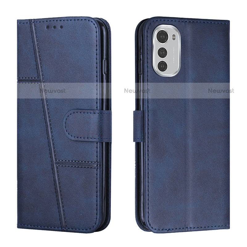Leather Case Stands Flip Cover Holder Y01X for Motorola Moto E32s Blue
