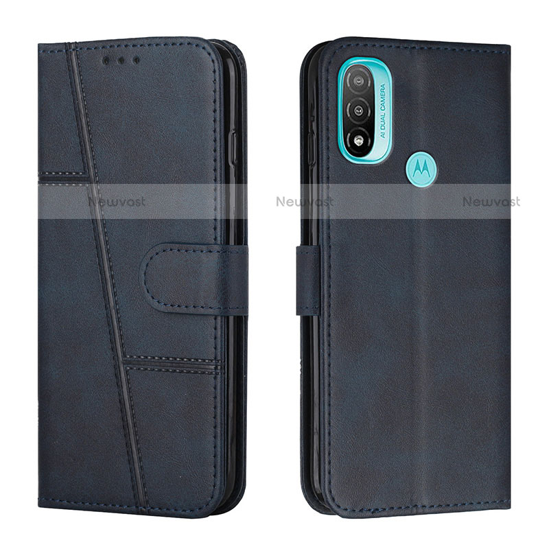 Leather Case Stands Flip Cover Holder Y01X for Motorola Moto E40 Blue