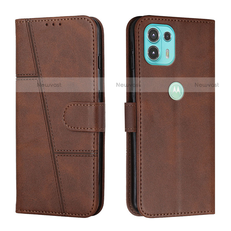 Leather Case Stands Flip Cover Holder Y01X for Motorola Moto Edge 20 Lite 5G Brown