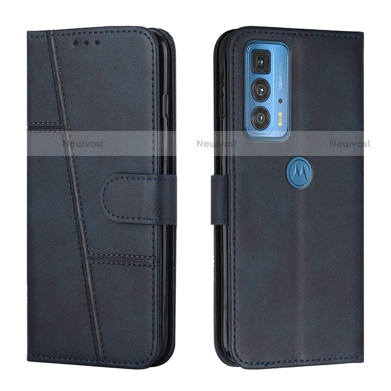 Leather Case Stands Flip Cover Holder Y01X for Motorola Moto Edge 20 Pro 5G Blue