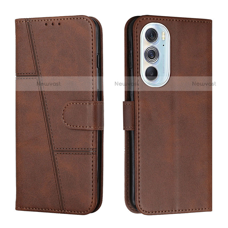 Leather Case Stands Flip Cover Holder Y01X for Motorola Moto Edge 30 Pro 5G Brown