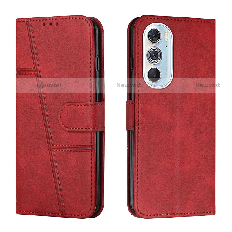 Leather Case Stands Flip Cover Holder Y01X for Motorola Moto Edge 30 Pro 5G Red