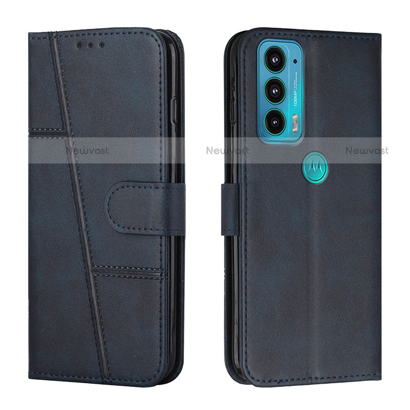 Leather Case Stands Flip Cover Holder Y01X for Motorola Moto Edge Lite 5G Blue