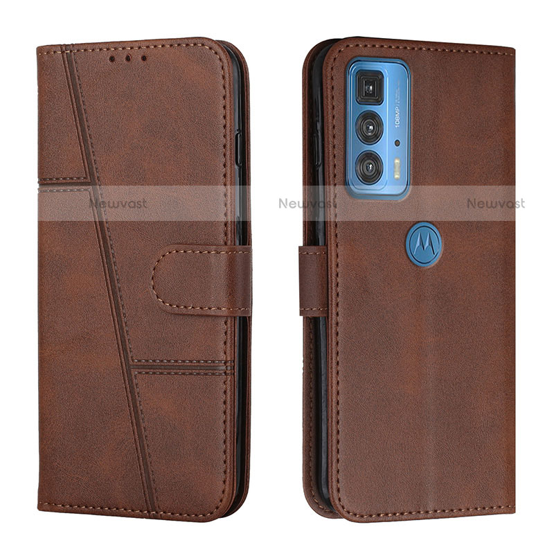 Leather Case Stands Flip Cover Holder Y01X for Motorola Moto Edge S Pro 5G Brown