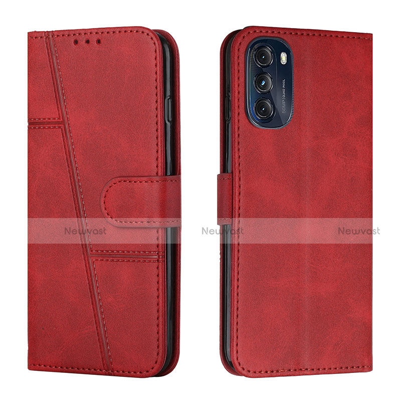 Leather Case Stands Flip Cover Holder Y01X for Motorola Moto G 5G (2022) Red