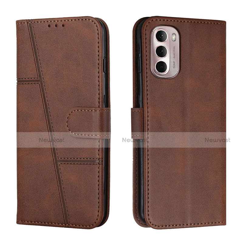 Leather Case Stands Flip Cover Holder Y01X for Motorola Moto G Stylus (2022) 5G Brown