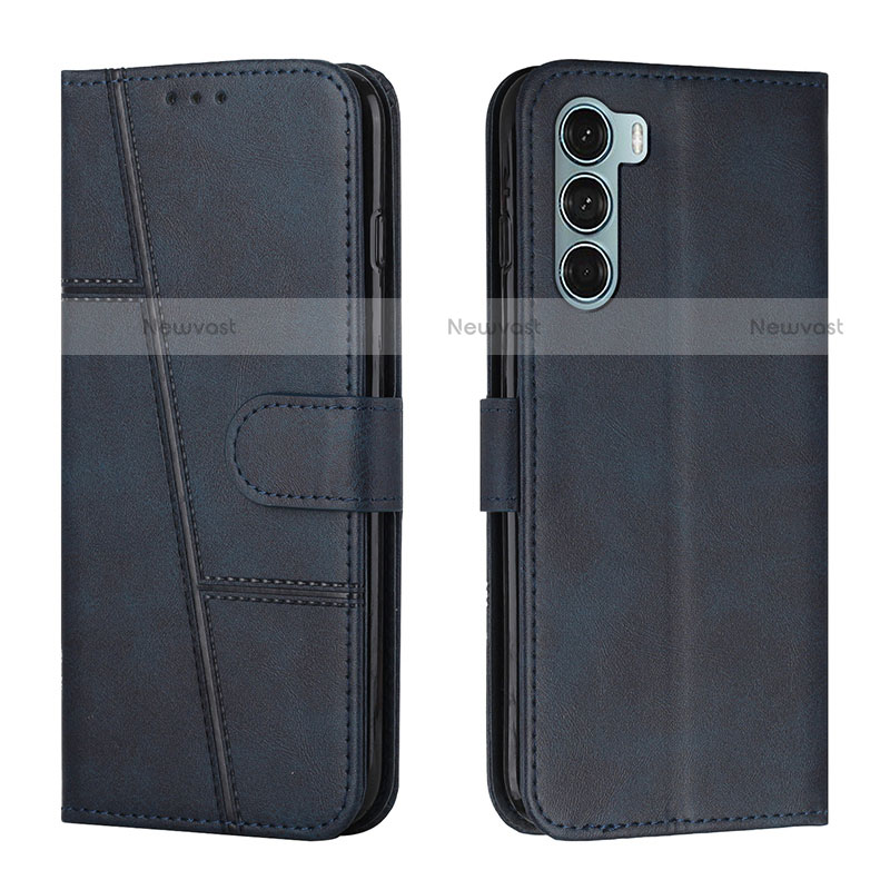 Leather Case Stands Flip Cover Holder Y01X for Motorola Moto G200 5G Blue