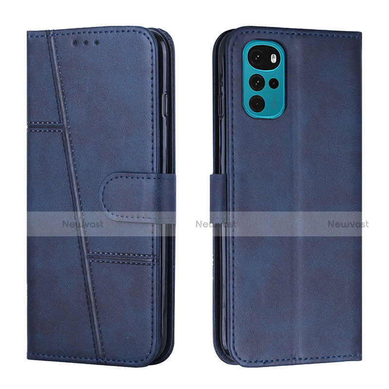 Leather Case Stands Flip Cover Holder Y01X for Motorola Moto G22 Blue