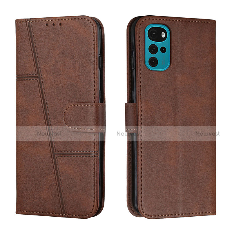Leather Case Stands Flip Cover Holder Y01X for Motorola Moto G22 Brown