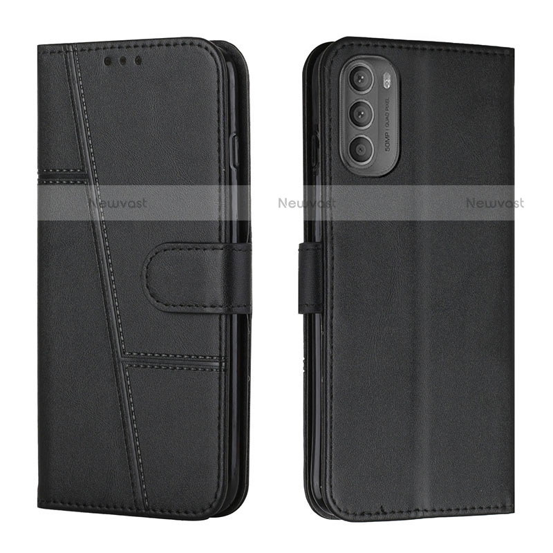 Leather Case Stands Flip Cover Holder Y01X for Motorola Moto G31 Black