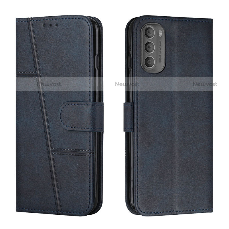 Leather Case Stands Flip Cover Holder Y01X for Motorola Moto G31 Blue