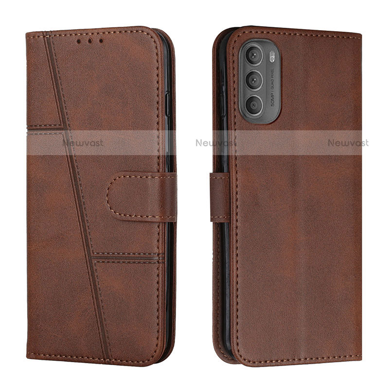 Leather Case Stands Flip Cover Holder Y01X for Motorola Moto G31 Brown