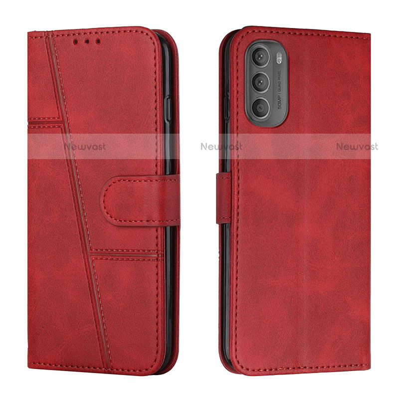 Leather Case Stands Flip Cover Holder Y01X for Motorola Moto G31 Red