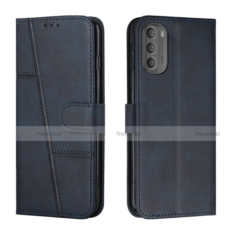 Leather Case Stands Flip Cover Holder Y01X for Motorola Moto G41 Blue