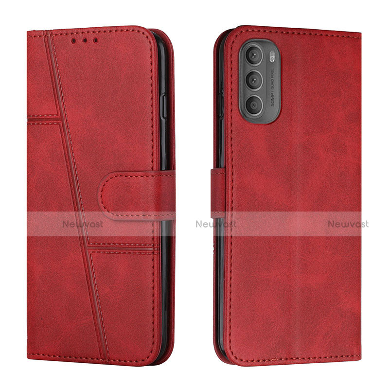 Leather Case Stands Flip Cover Holder Y01X for Motorola Moto G41 Red