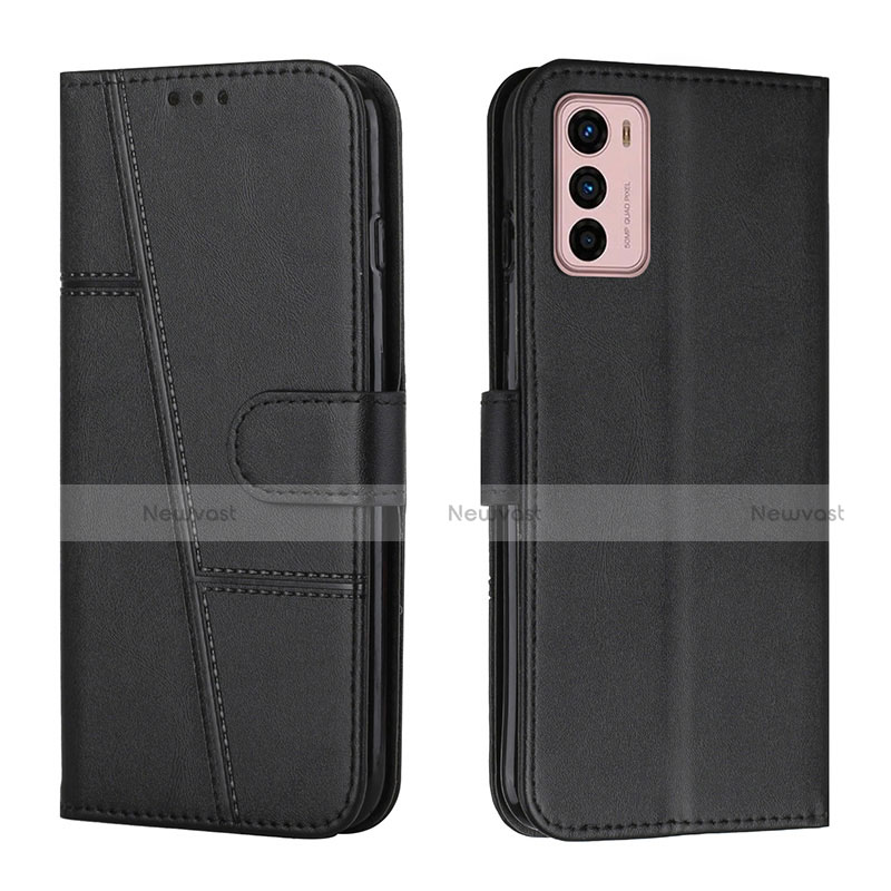 Leather Case Stands Flip Cover Holder Y01X for Motorola Moto G42 Black