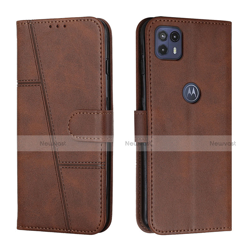 Leather Case Stands Flip Cover Holder Y01X for Motorola Moto G50 5G Brown