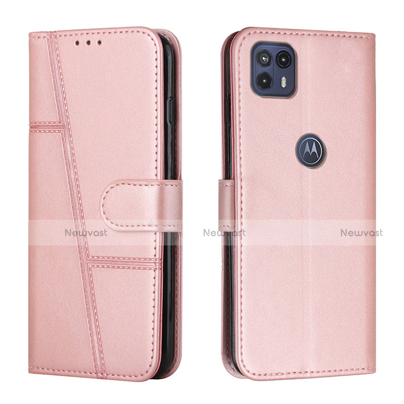 Leather Case Stands Flip Cover Holder Y01X for Motorola Moto G50 5G Rose Gold