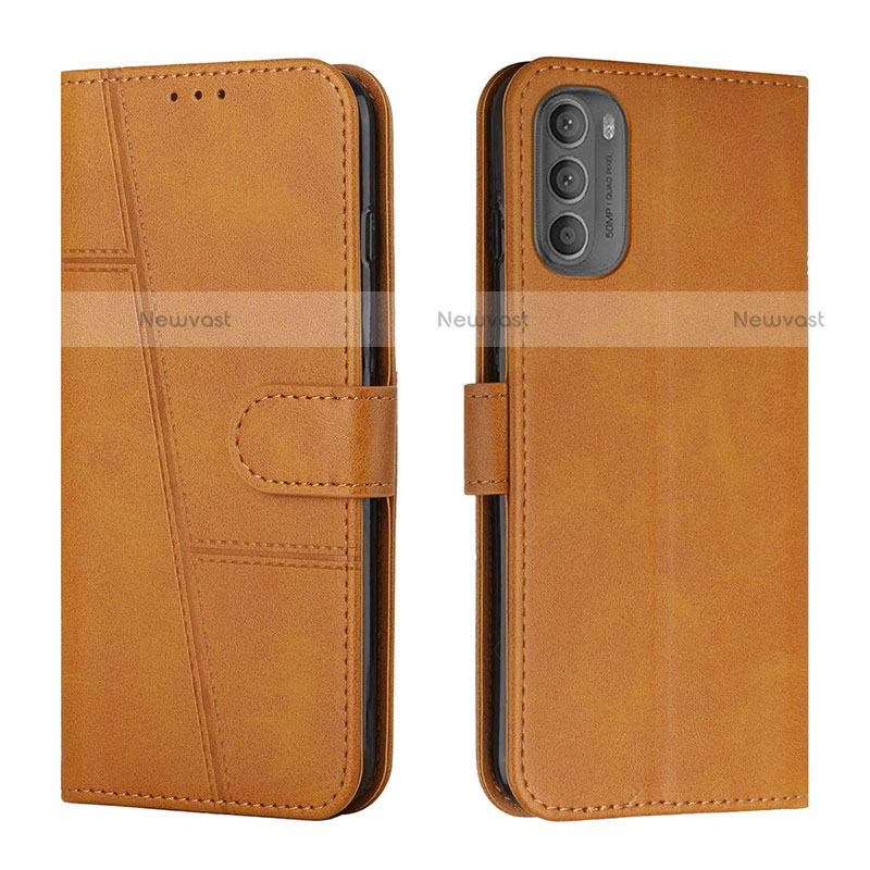 Leather Case Stands Flip Cover Holder Y01X for Motorola Moto G51 5G Light Brown