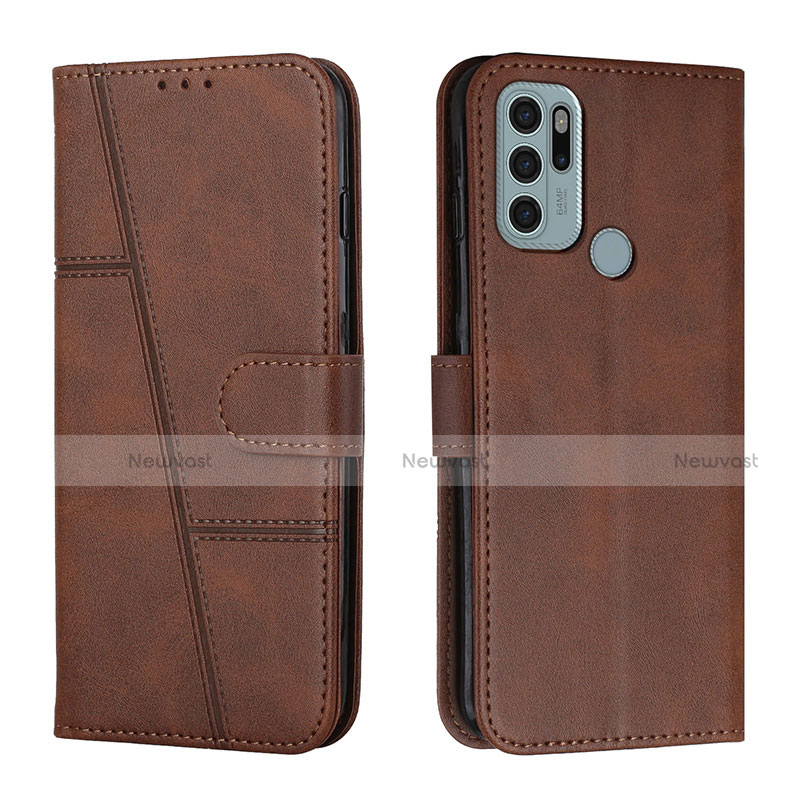 Leather Case Stands Flip Cover Holder Y01X for Motorola Moto G60s Brown