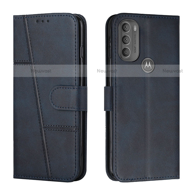 Leather Case Stands Flip Cover Holder Y01X for Motorola Moto G71 5G Blue