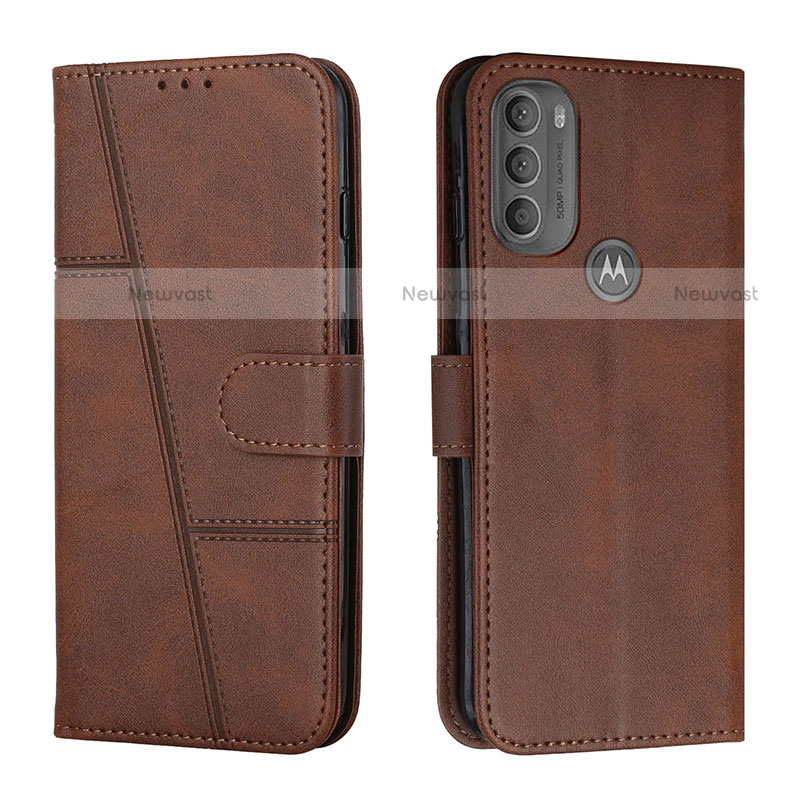 Leather Case Stands Flip Cover Holder Y01X for Motorola Moto G71 5G Brown