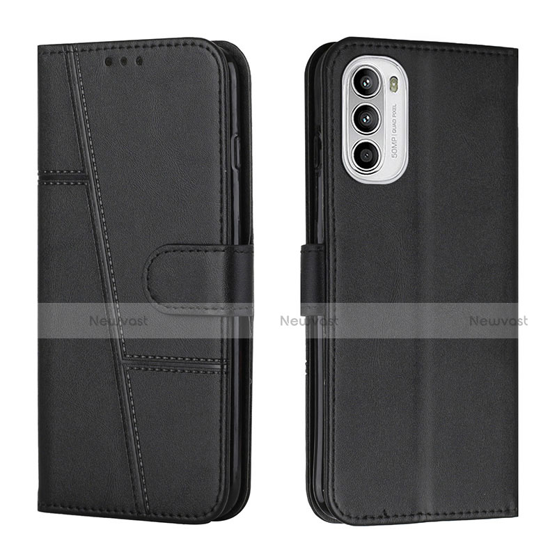 Leather Case Stands Flip Cover Holder Y01X for Motorola Moto G82 5G Black
