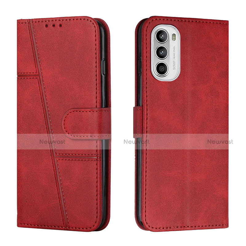 Leather Case Stands Flip Cover Holder Y01X for Motorola Moto G82 5G Red