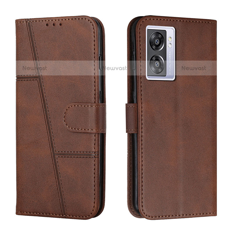 Leather Case Stands Flip Cover Holder Y01X for OnePlus Nord N300 5G Brown