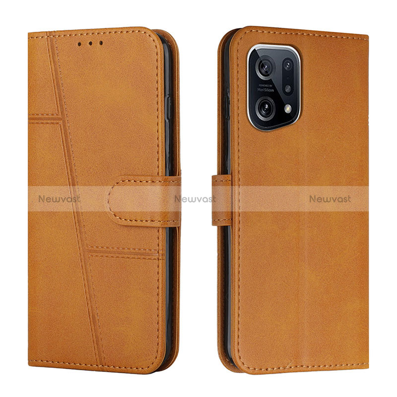Leather Case Stands Flip Cover Holder Y01X for Oppo Find X5 5G Light Brown