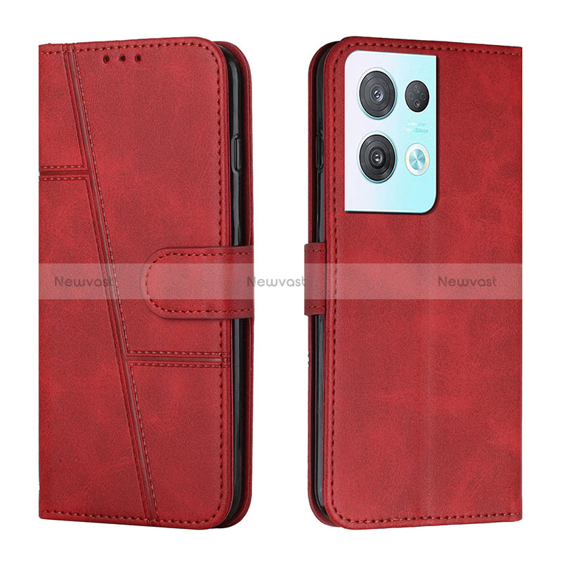 Leather Case Stands Flip Cover Holder Y01X for Oppo Reno8 Pro 5G Red