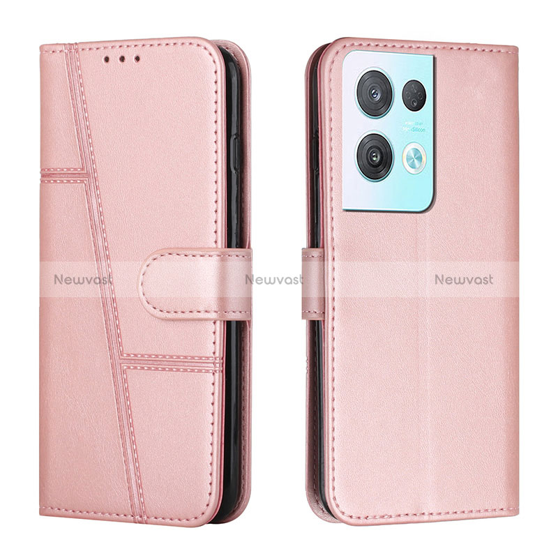 Leather Case Stands Flip Cover Holder Y01X for Oppo Reno8 Pro 5G Rose Gold