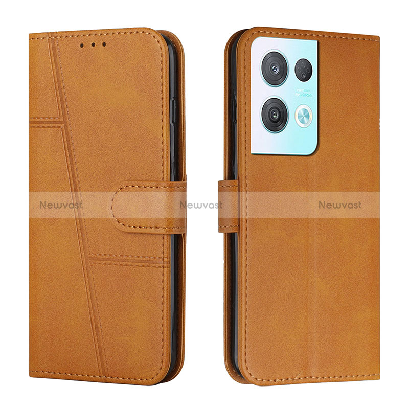 Leather Case Stands Flip Cover Holder Y01X for Oppo Reno8 Pro+ Plus 5G Light Brown
